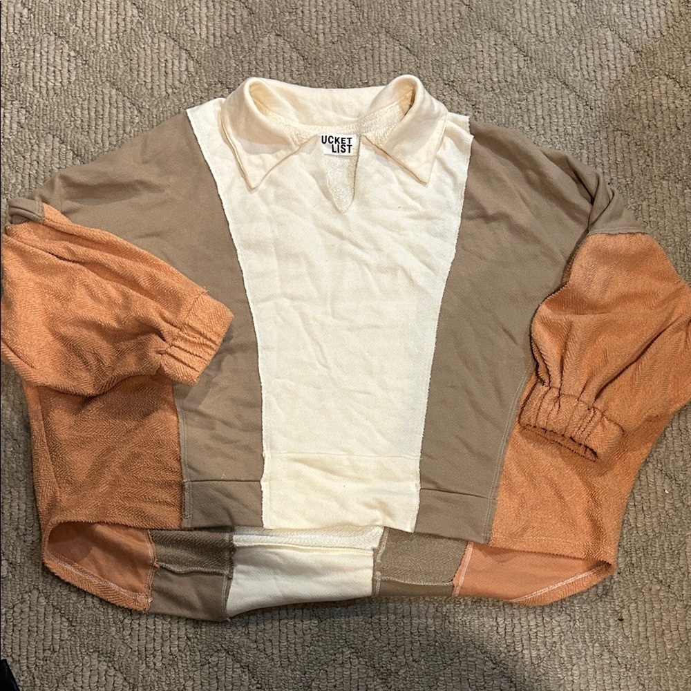Bucket List Colorblock Women's Top - Brown and Cream - Picture 2 of 7
